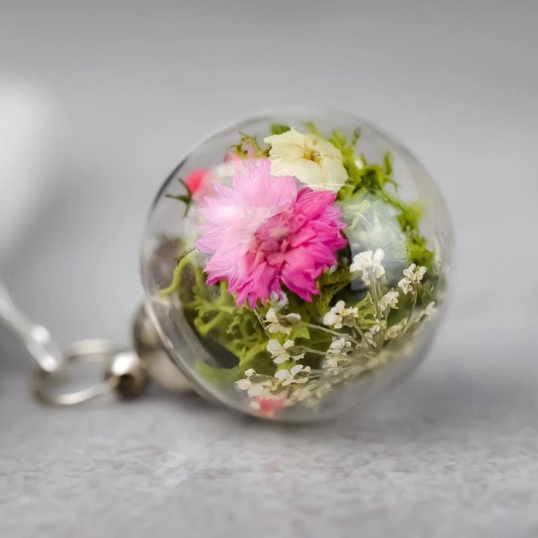 Halskette Blumen Chrysanthemen Glaskugel
