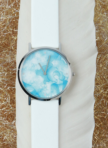 Armbanduhr "Engel der Ruhe", weißes Leder