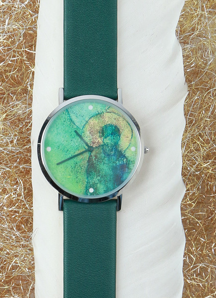 Armbanduhr "Engel der Übersicht", grünes Leder